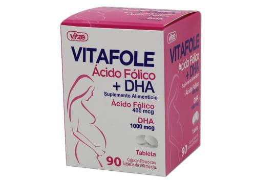 ACIDO FOLICO + DHA FRS 90 TAB 180 MG VITAE DICIEMBRE 25